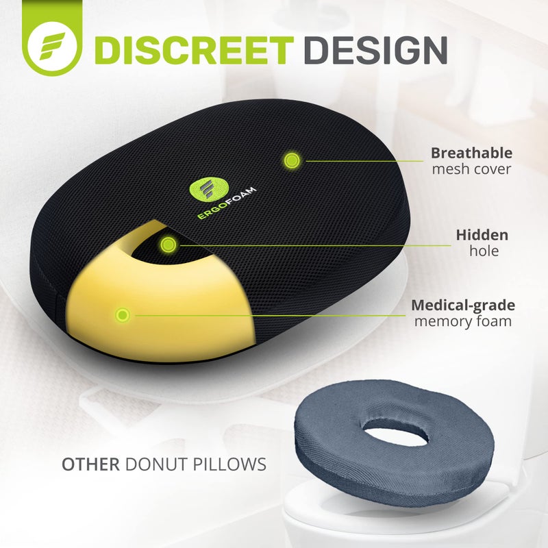 ErgoFoam Orthopedic Donut Pillow for Tailbone Pain | Donut Seat Cushion for Hemorrhoids | Plush Support for Comfort | Breathable Mesh Cover | Hemmoroid Pillow | Postpartum | Doughnut Pillow - Image 3